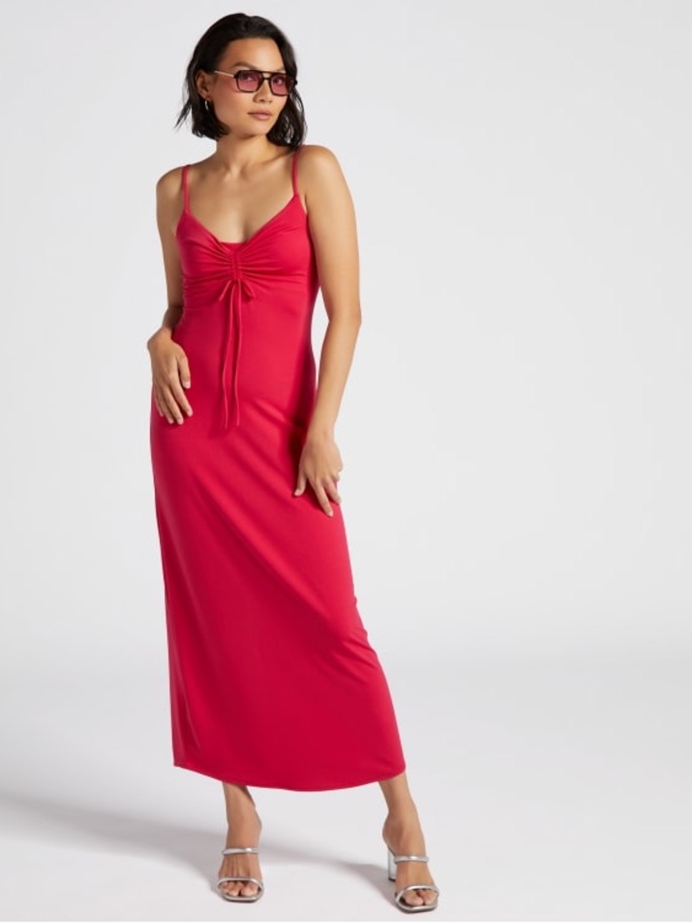 Black Tape Ruched Front Knit Slip Dress Hot Fuchsia XL NWT